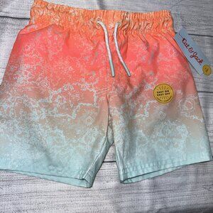 Cat & Jack Toddler Boys 4T Swim Trunks Teal Orange Neon Bright NEW